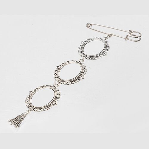 Spilla ovale tripla - spilla da balia con ciondolo a nappina per sublimazione