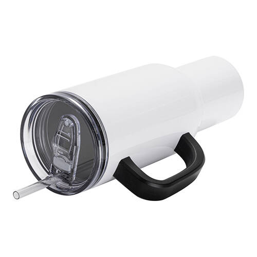 Tazza da viaggio in acciaio inox da 1200 ml con manico nero per sublimazione - bianco