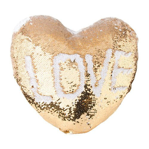 Copricuscino in forma di cuore 39 x 44 cm con paillettes bicolore per sublimazione – d’oro