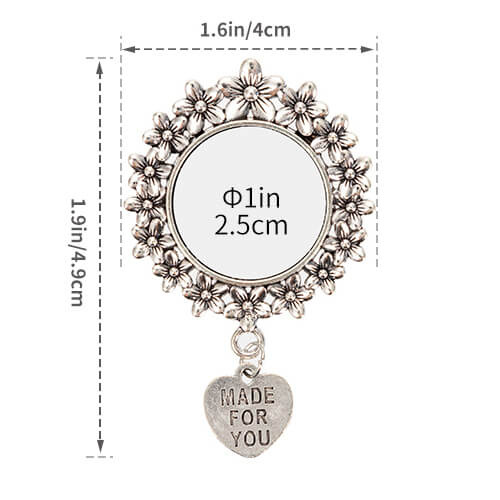 Spilla rotonda con ciondolo a forma di cuore per sublimazione