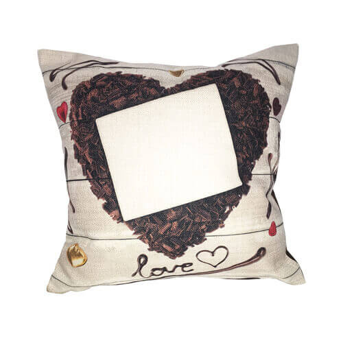 Federa in tela bicolore 38 x 38 cm per sublimazione - Cuore di cioccolato