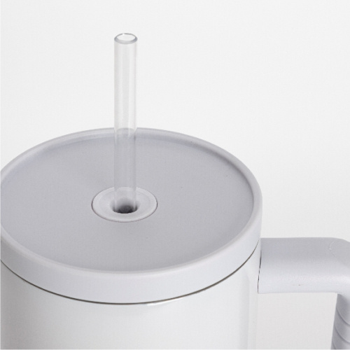 Tazza da viaggio in acciaio inox da 1200 ml con manico e cannuccia - bianco cenerino