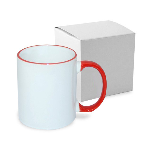 Tazza 330 ml con il manico rosso JS Coating con la scatola Sublimazione Termostampa