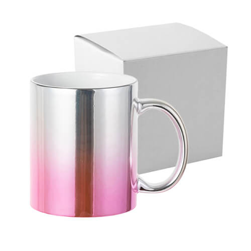 Tazza placcata da 330 ml per sublimazione - sfumatura argento-rosa con una scatola di cartone