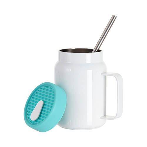 Mug in acciaio da 480 ml con manico e coperchio in silicone verde per sublimazione