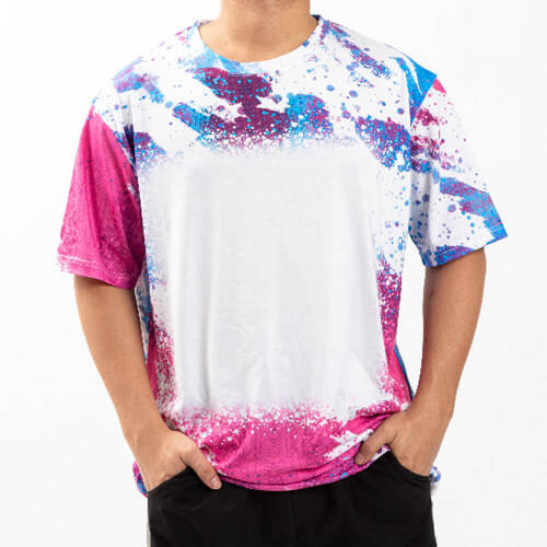 T-shirt Cotton-Like Bleached Leopard Blue Pink per sublimazione