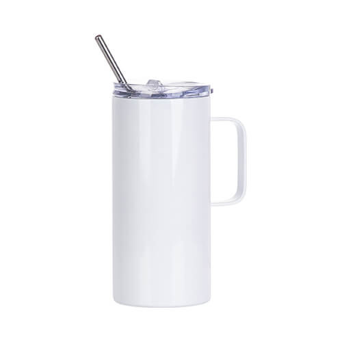 Bicchiere da 480 ml con manico e cannuccia per sublimazione - bianco