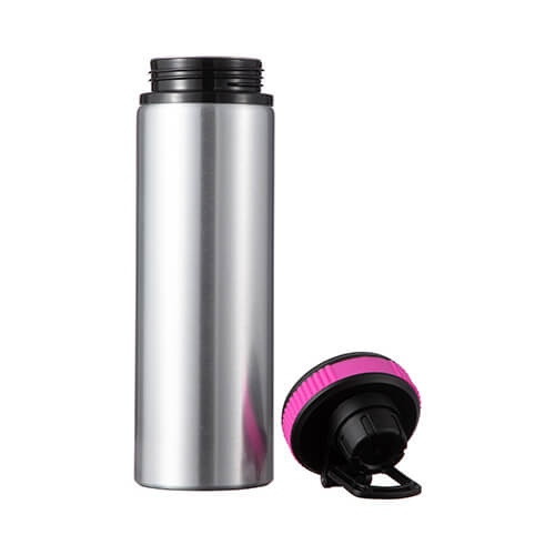 Borraccia in alluminio argento da 850 ml con tappo a vite con inserto rosa per sublimazione