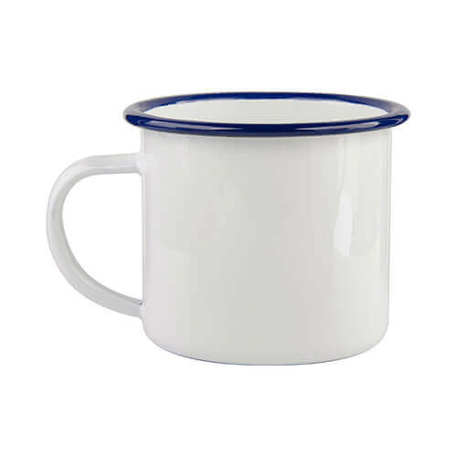 Tazza smaltato 340 ml con bordo blu scuro Sublimazione Termostampa - bianco