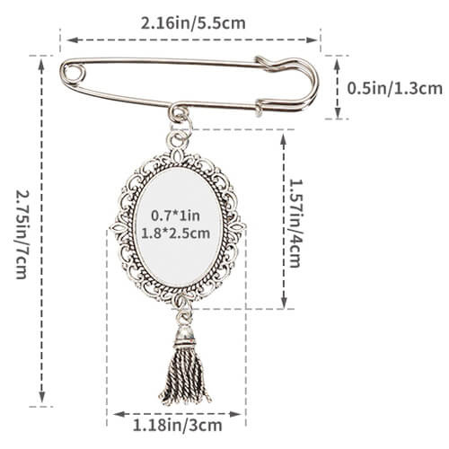 Spilla ovale - spilla da balia con ciondolo a nappina per sublimazione