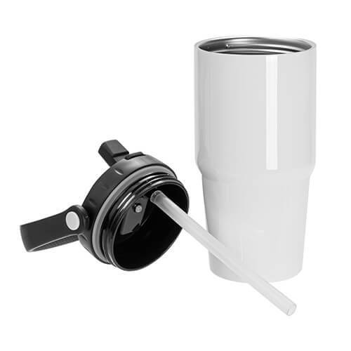 Tazza da viaggio in acciaio inox 600 ml con coperchio e boccaglio per sublimazione - bianco