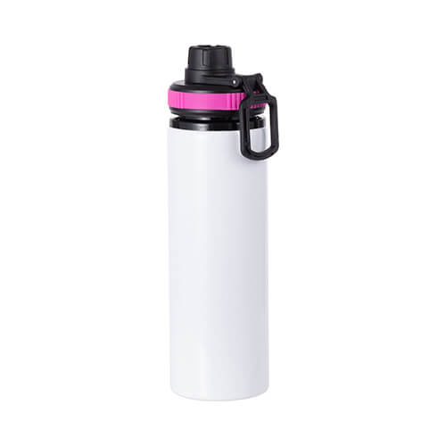 Borraccia in alluminio bianco da 850 ml con tappo a vite con inserto rosa per sublimazione
