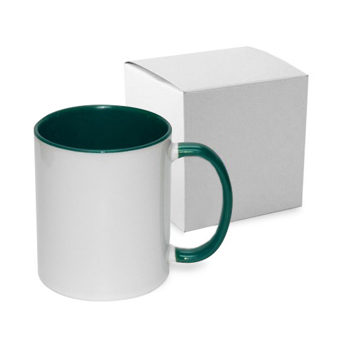 Tazza 330 ml ECO FUNNY con interno e manico verde scuro con la scatola Sublimazione Termostampa