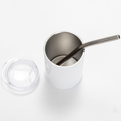 Tazza in acciaio inox da 100 ml con coperchio e cannuccia per sublimazione - bianco