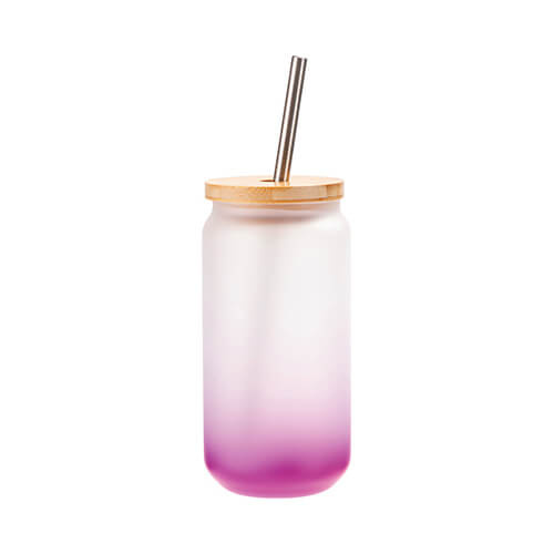 Vetro smerigliato da 550 ml con cannuccia e coperchio in bambù per sublimazione - sfumatura Viola