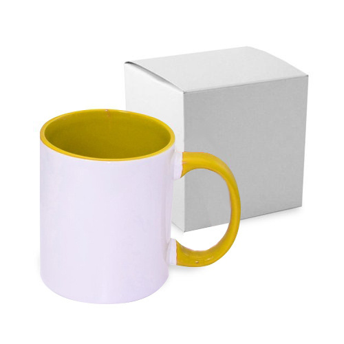 Tazza 330 ml ECO FUNNY con interno e manico giallo dorato con la scatola Sublimazione Termostampa