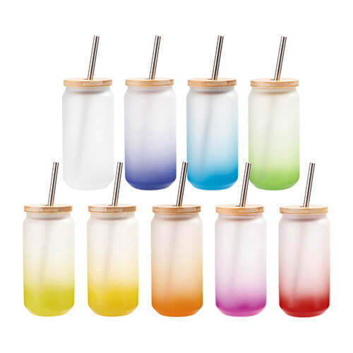 Vetro smerigliato da 550 ml con cannuccia e coperchio in bambù per sublimazione - sfumatura verde lime