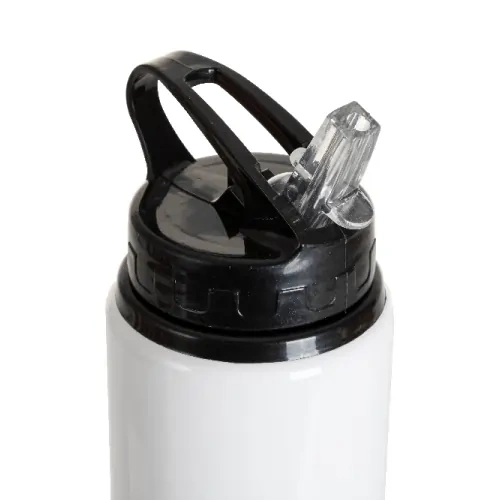 Bottiglia in alluminio con boccaglio 600 ml bianca con tappo e manico neri per sublimazione