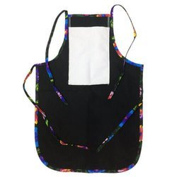 Grembiule per bambini arrotondato con tasca per stampa – di colore nero con bordino colorato - fiori slavi neri