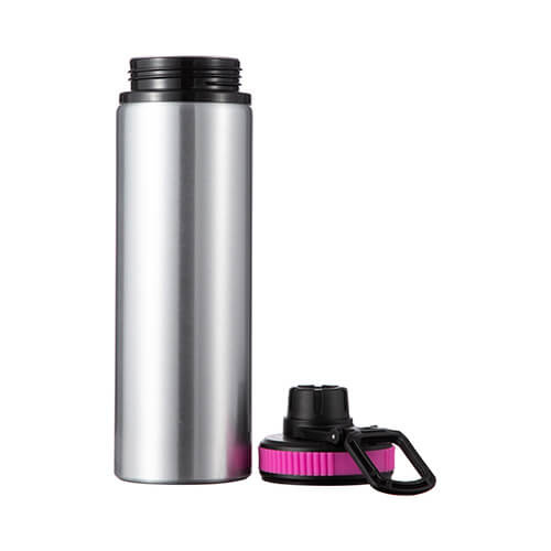 Borraccia in alluminio argento da 850 ml con tappo a vite con inserto rosa per sublimazione