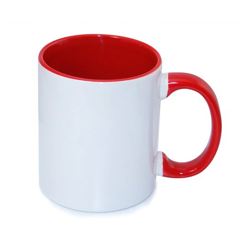 Tazza 330 ml ECO FUNNY con interno e manico rosso Sublimazione Termostampa