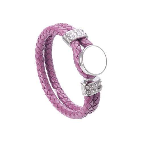Bracciale in pelle intrecciata con cerchio per stampa sublimatica  col. viola