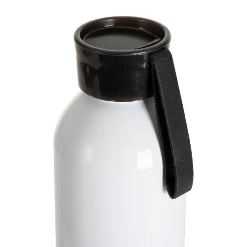 Bottiglia sportiva in alluminio bianco da 750 ml con tappo nero e striscia sublimatica