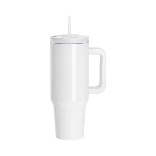 Tazza da 1200 ml con cannuccia e manico grigio chiaro per sublimazione - bianca