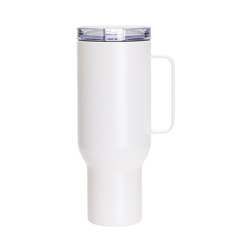 Tazza da viaggio in acciaio inox da 1200 ml con coperchio e cannuccia per sublimazione - bianco