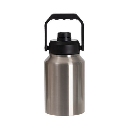 Bottiglia da viaggio in acciaio inox da 2000 ml con manico a sublimazione - argento