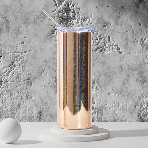 Tazza da 600 ml con cannuccia per sublimazione - oro metallizzato con glitter