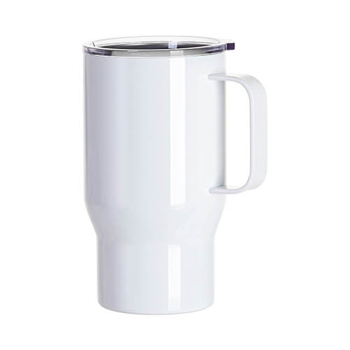 Tazza da viaggio da 550 ml con manico in acciaio inox per sublimazione - bianca
