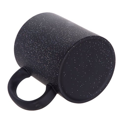 Tazza magica 330 ml nera, opaca con glitter per sublimazione con una scatola di cartone