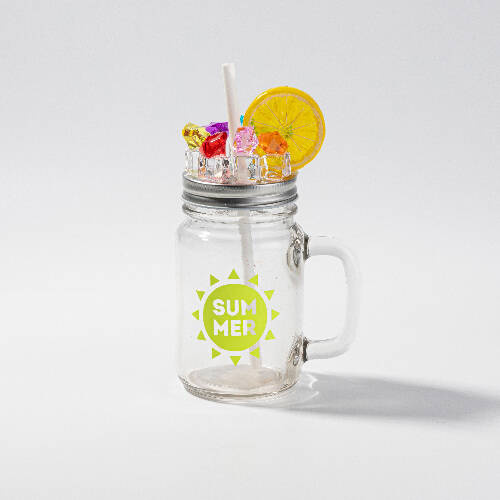 Mug Mason Jar 350 ml satinato senza manico per sublimazione - ghiaccio artificiale e limone