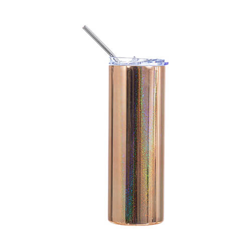 Tazza da 600 ml con cannuccia per sublimazione - oro metallizzato con glitter