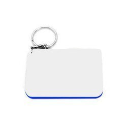 Portachiavi in Plastica Rettangolare 80 x 55 mm Bianco con Bordo Blu Sublimazione Trasferimento termico