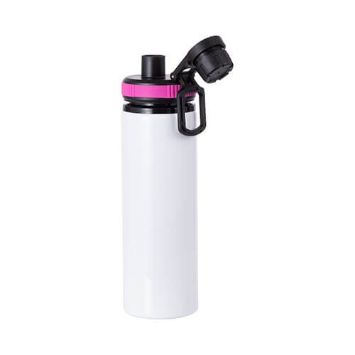 Borraccia in alluminio bianco da 850 ml con tappo a vite con inserto rosa per sublimazione