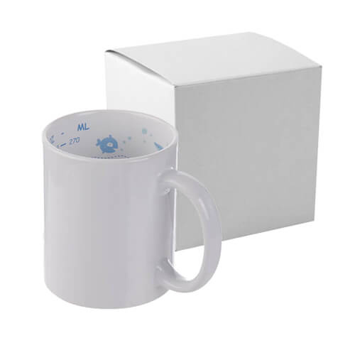 Tazza da 330 ml con misurino interno per sublimazione - pesce, con una scatola di cartone