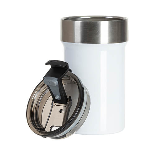 Tazza in acciaio inox da 400 ml con coperchio con sportello per sublimazione - bianco