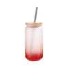 Vetro smerigliato da 550 ml con cannuccia e coperchio in bambù per sublimazione - sfumatura rossa