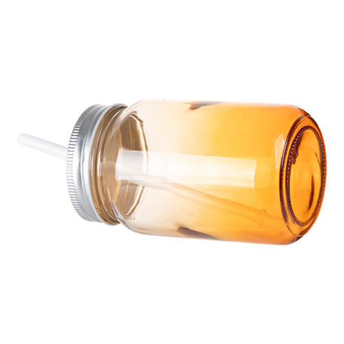 Tazza in vetro Mason Jar da 450 ml senza manico per sublimazione - sfumatura arancione