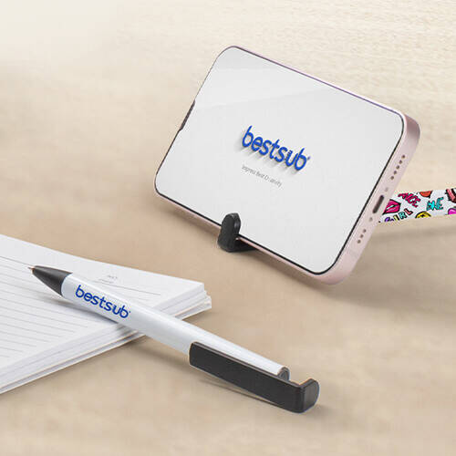 Penna con supporto per smartphone per sublimazione - corpo bianco