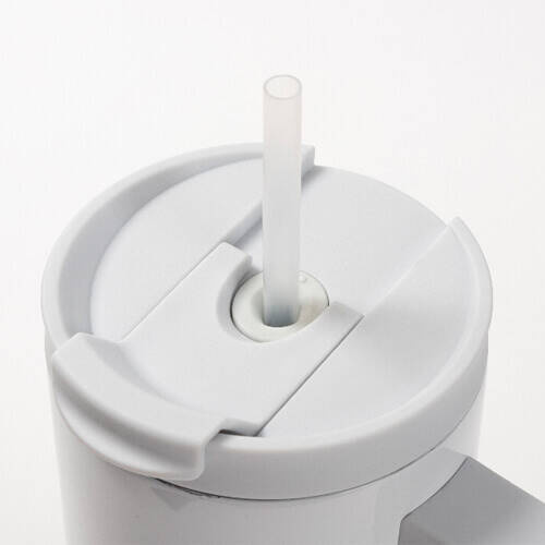 Tazza da 1200 ml con cannuccia e manico grigio chiaro per sublimazione - bianca