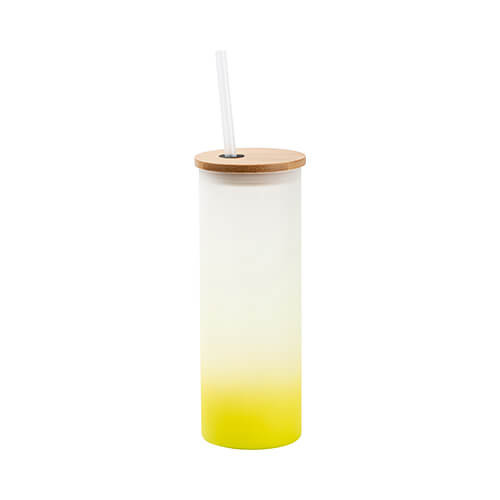 Una tazza glassata da 500 ml con un coperchio in bambù e una cannuccia per la sublimazione - sfumatura verde lime