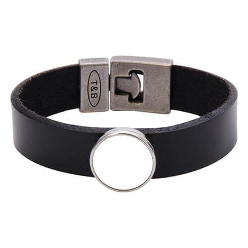 Bracciale in pelle con cerchio per stampa sublimatica  col. nero