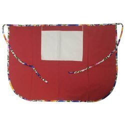 Grembiule classico con tasca per stampa – di colore rosso con bordino colorato - fiori slavi bianchi