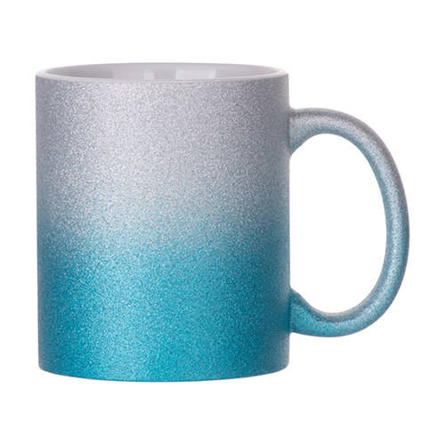 Tazza 330 ml con glitter per sublimazione - sfumatura argento-blu, con una scatola di cartone
