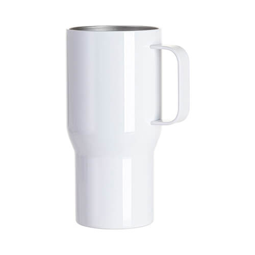 Tazza da viaggio da 650 ml con manico in acciaio inox per sublimazione - bianca