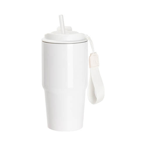 Tazza a doppia parete da 600 ml e coperchio con manico per sublimazione - bianco
