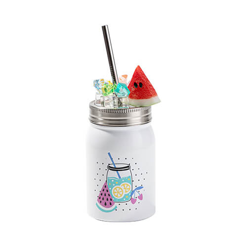 Mason Jar Tazza da 500 ml con cannuccia a sublimazione - bianco, ghiaccio artificiale e anguria
